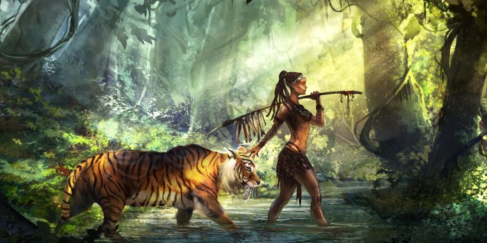 4320x2880 women, Warrior, Fantasy, Girl, Art, Artwork, Girl, Tiger