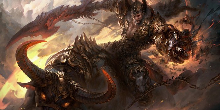3418x1922 Brown and black tiger painting, warrior, Fantasy Battle HD