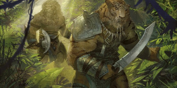 2560x1440 Two tiger holding swords in grass painting, fantasy art, tiger