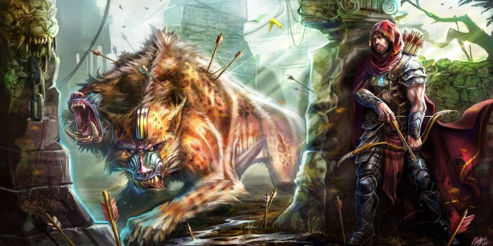 3744x1932 Archer game application, creature, warrior, fantasy art, artwork