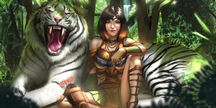 1680x1050 Wallpaper White tiger and girl, art drawing 1920x1080 Full HD 2K