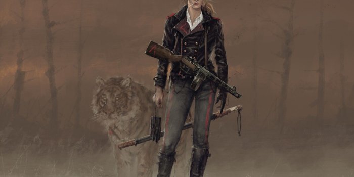 1920x1485 Women Artistic Woman Warrior Soldier Machine Gun Tiger Smoking HD