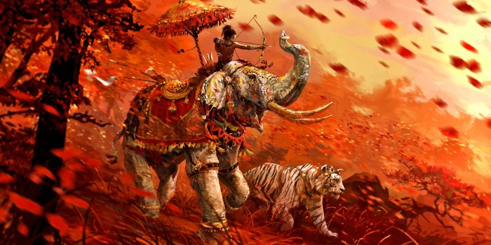 1920x1080 tiger, elephant, video game, fantasy, warrior :: Wallpapers