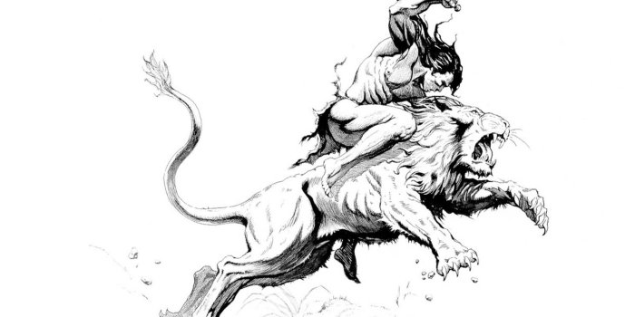 1491x1080 Warrior Riding Sabre Tooth Tiger - Ken Kelly Wallpaper Image