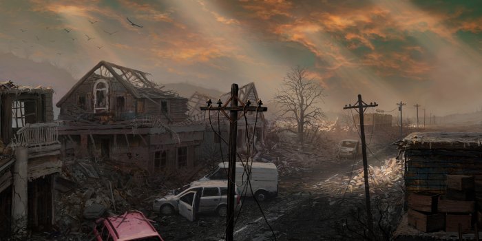 4997x2305 Ghost town wallpaper, artwork, apocalyptic HD wallpaper