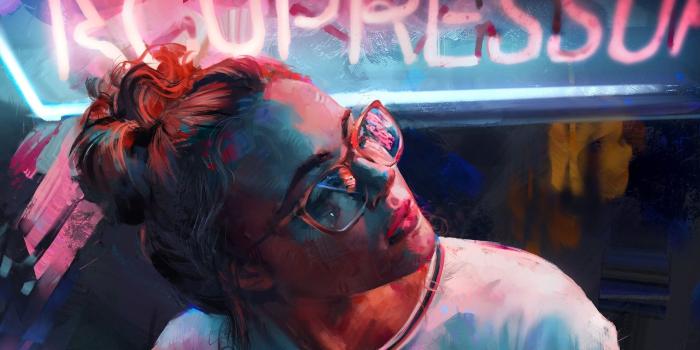 1920x1440 Wallpaper Art drawing, girl, glasses, neon 1920x1440 HD Picture, Image