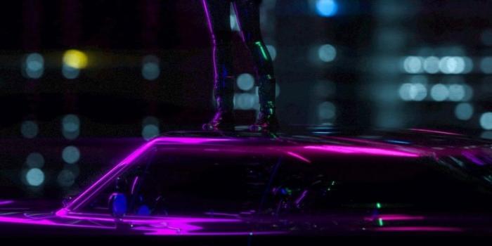 950x1534 Girl Standing On Car, Light Trails, Neon, City, Wallpaper - Girl