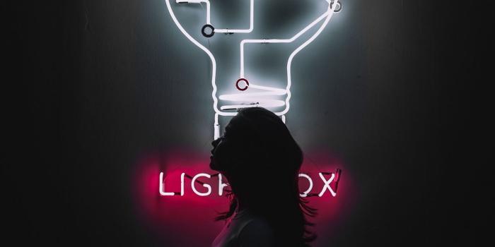 1280x1024 Download wallpaper 1280x1024 neon, silhouette, girl, light bulb