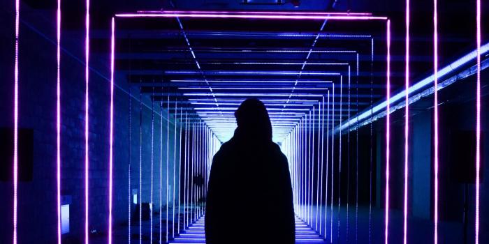 2932x2932 Download 2932x2932 wallpaper neon lights, tunnel, silhouette, girl
