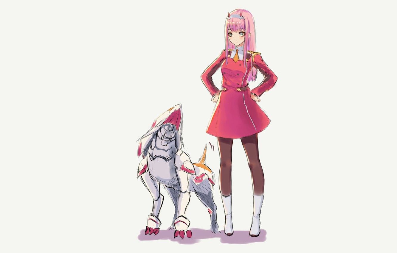 1332x850 Wallpaper girl, robot, dog, horns, 002, Darling In The Frankxx