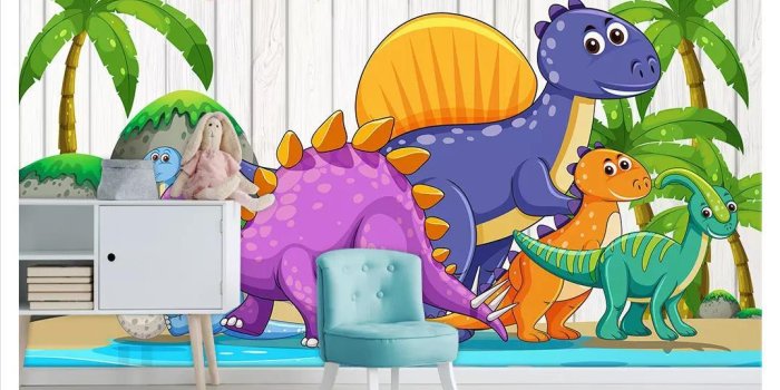1075x815 Custom 3D Silk Photo Wallpaper Mural Cartoon Jurassic Dinosaur