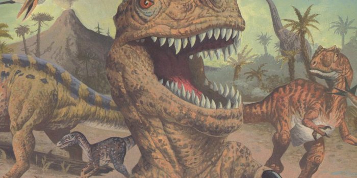 1000x1000 Retro Art Ancient Jungle Dinosaurs Extra Wide Prepasted Wallpaper