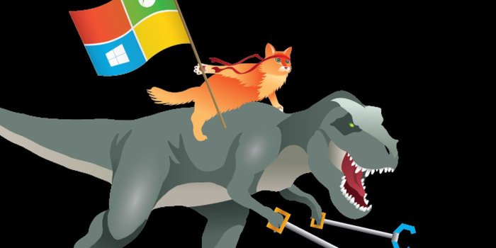 1400x1400 Microsoft's Windows ninja cat now rides a Tyrannosaurus rex in