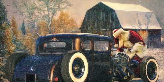 1332x850 Wallpaper auto, holiday, Santa Claus, Santa Claus, Hot rod images