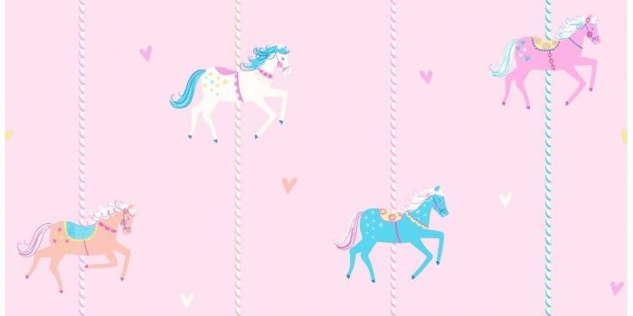 1000x1000 Decorline Carousel Childrens Wallpaper Pink, Blue, White (DL21119)