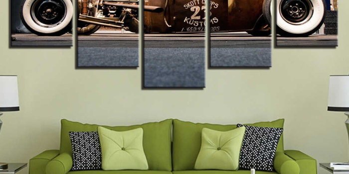 960x960 5 Panel Canvas Painting Old Vintage Hot Rod Car Wall Art Painting