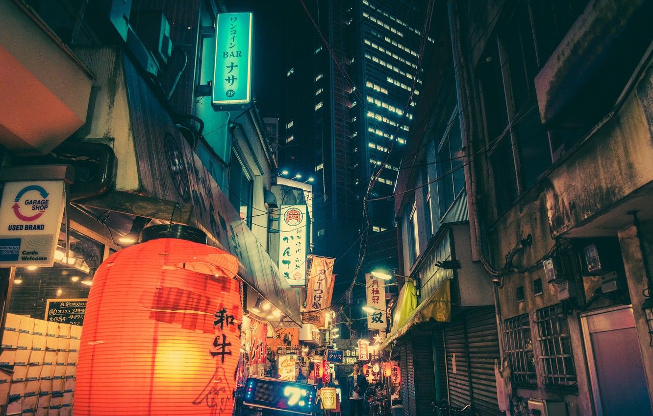 1332x850 Wallpaper Night, The city, Neon, Light, Tokyo, Lights, Tokyo