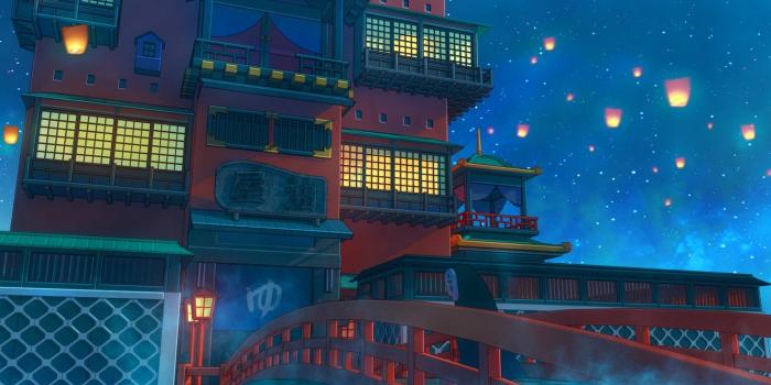 1332x850 Wallpaper Bridge, Night, Stars, Candles, Castle, The building