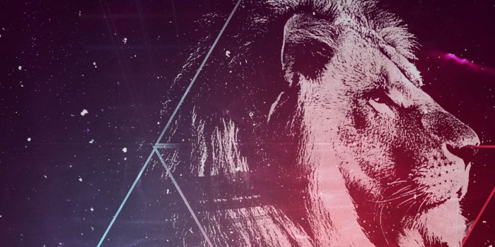 2560x1024 Download wallpaper 2560x1024 lion, art, starry sky, triangles