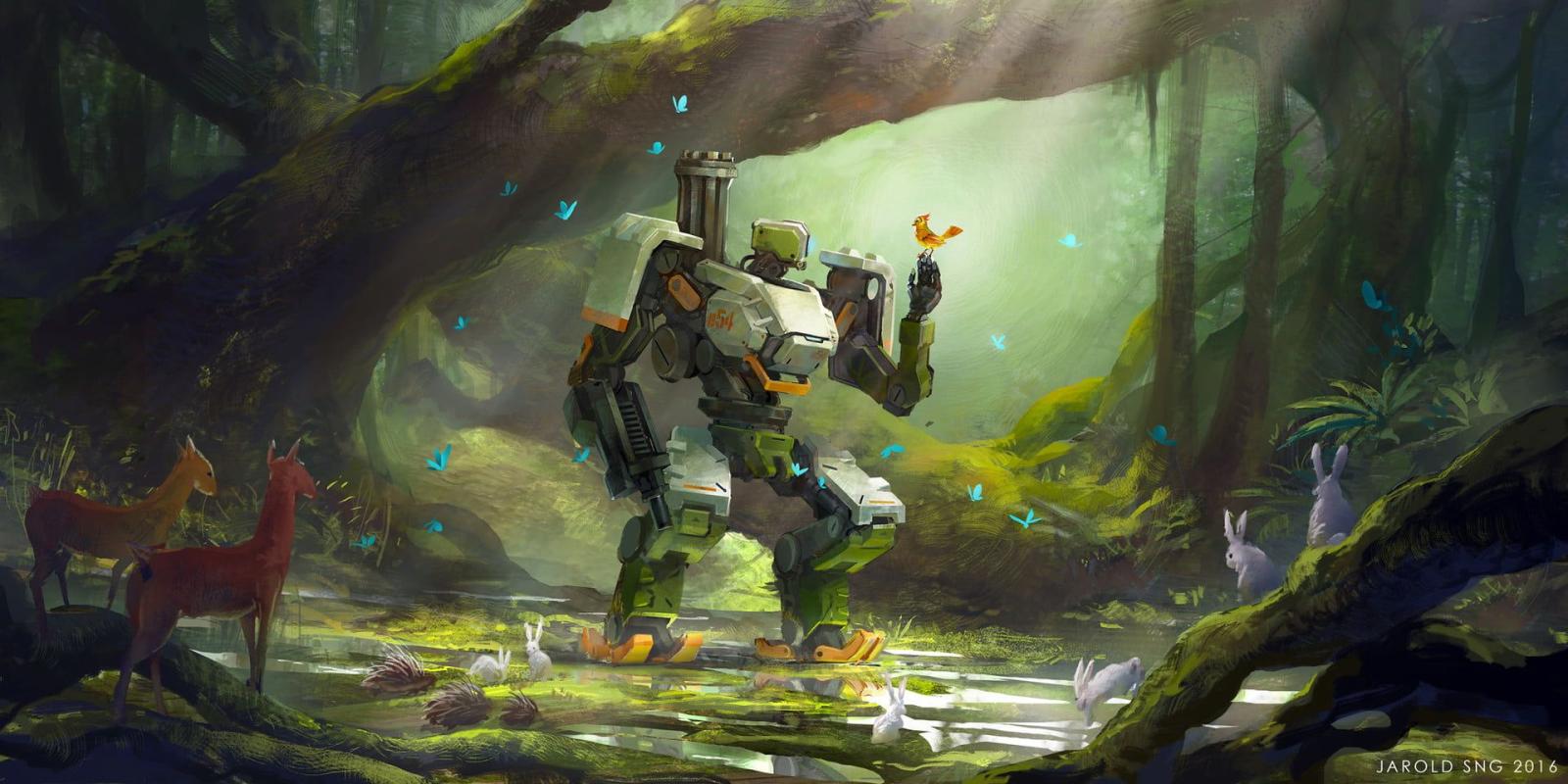 1920x960 Game digital wallpaper, PC gaming, Overwatch, Bastion (Overwatch