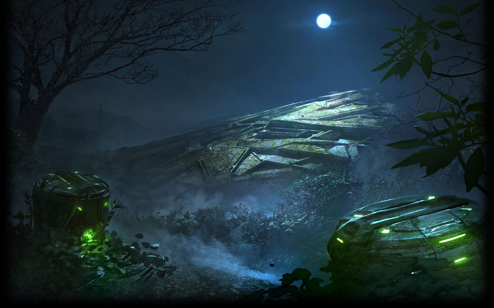 1920x1200 Crashed Alien Ship At Night 1920x1080 : wallpapers