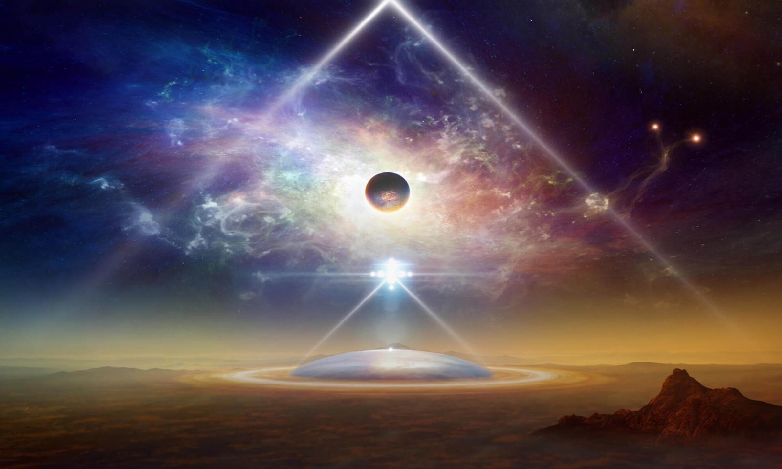 2000x1200 Alien Space Ship Encounter Wallpaper Mural | Marmalade Art