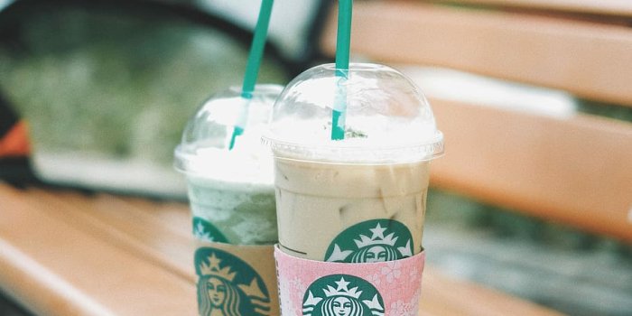 910x913 HD wallpaper: two Starbucks cups on bench, two Starbucks plastic