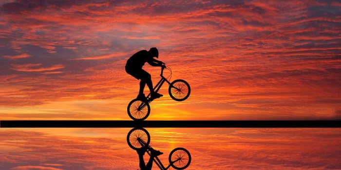 1332x850 Wallpaper cyclist, reflection, clouds, sunset images for desktop