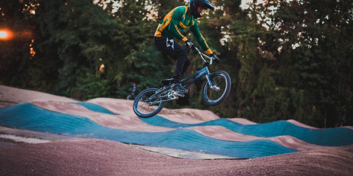 5616x3744 wallpaper cyclist, stunt, jump, helmet, cycle track HD