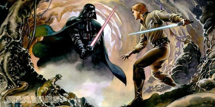 1024x768 Star Wars Wallpaper : Drawning - Vader vs Luke in Dagobah | Star