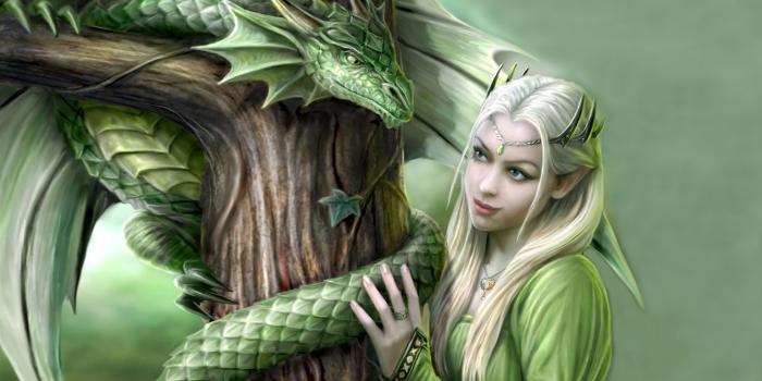 2560x1600 Green Dragon and princess-fantasy-digital-art Hd desktop wallpaper