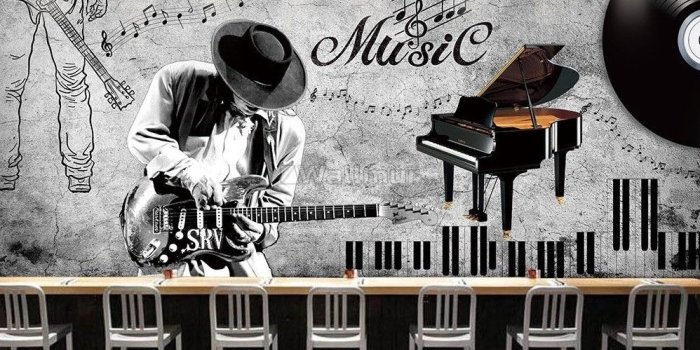 998x796 Dark Music Notes with Piano Wallpaper Mural • Wallmur®