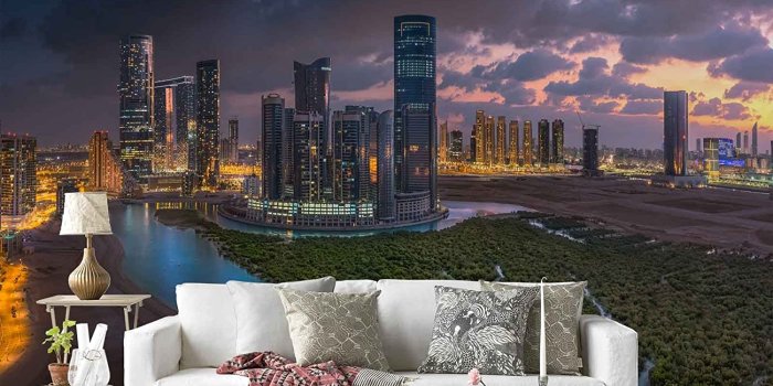 1500x1036 Photo wallpaper wall mural - Abu Dhabi Coast City Skyline - Theme