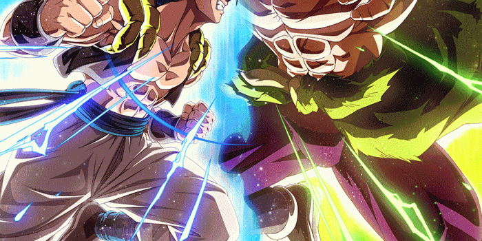 872x1600 Super Saiyan Blue Gogeta vs. Full Power Broly 5th Year Anniversary