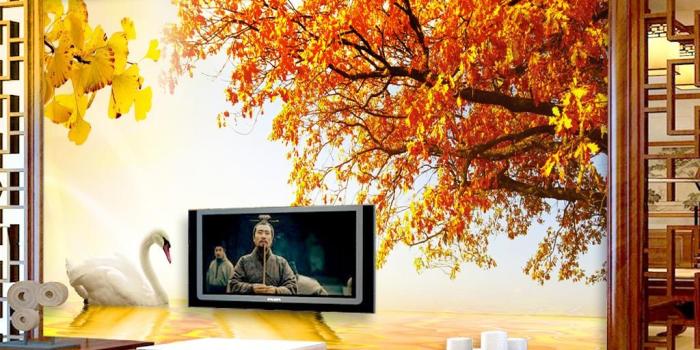 1024x898 Custom Retail Gold Swan Lake Sofa Background Wall Sunset West Red