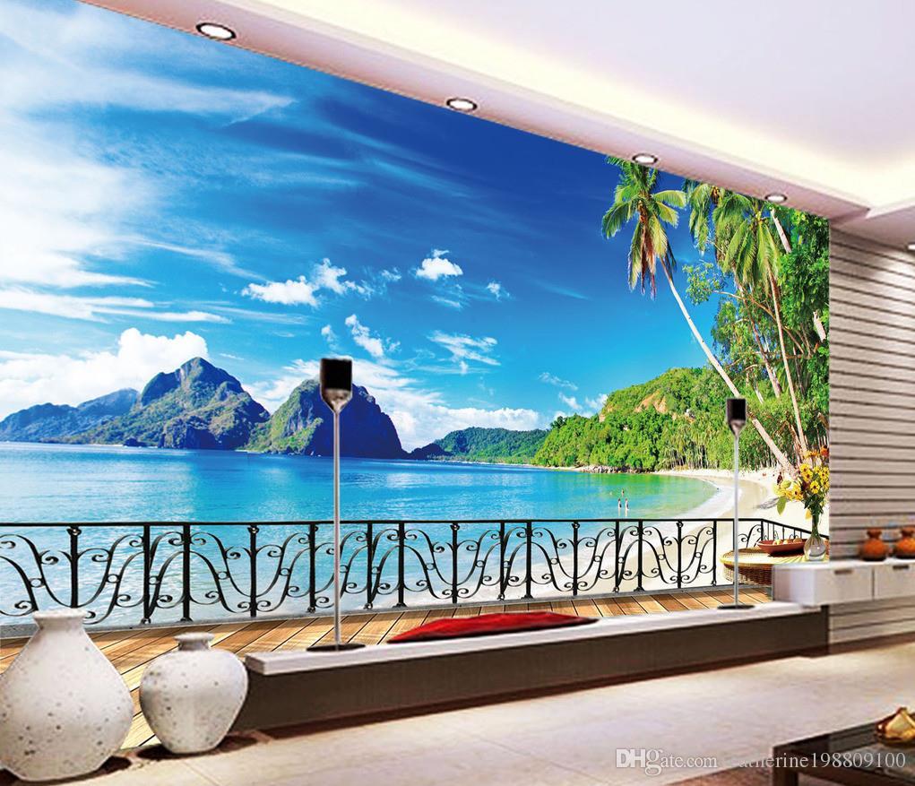 1021x877 Luxury European Modern Beach Terrace Scenery TV Background Wall