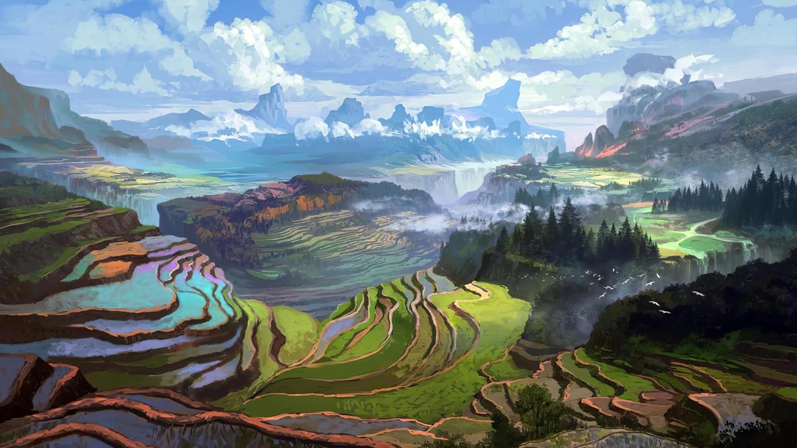 2560x1440 Rice Terrace HD wallpaper