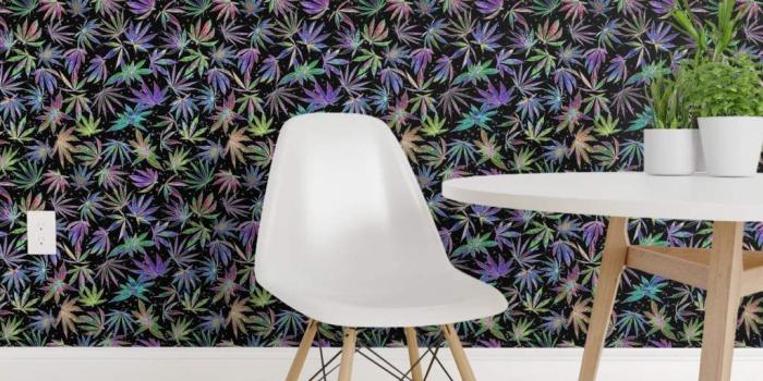 1024x1024 Spoonflower Non-Pasted Wallpaper, Rainbow Cannabis Weed Leaves