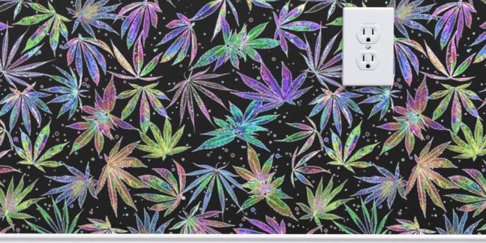 1024x1024 Spoonflower Non-Pasted Wallpaper, Rainbow Cannabis Weed Leaves