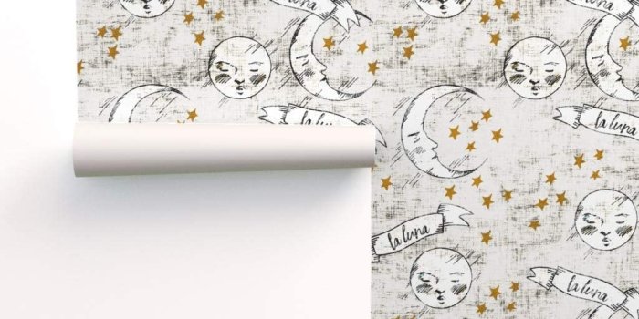 1024x1024 Spoonflower Peel and Stick Removable Wallpaper, Full Moon Stars