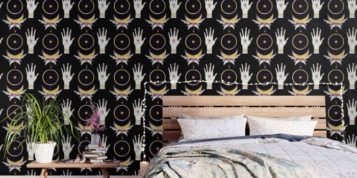 1500x1500 Bohemian hands moon and star black Wallpaper by betterhome | Society6