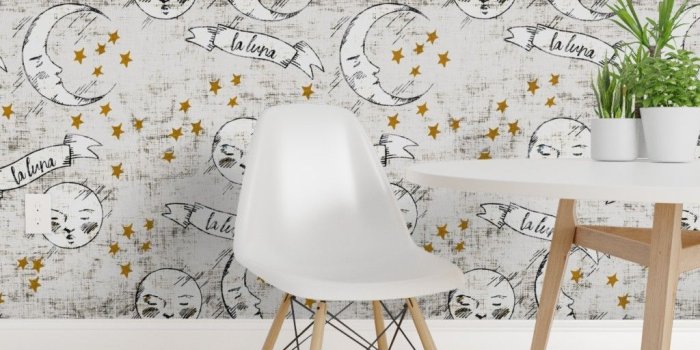 1024x1024 Wallpaper Roll Full Moon Stars Bohemian Sky Astrology Texture 24in