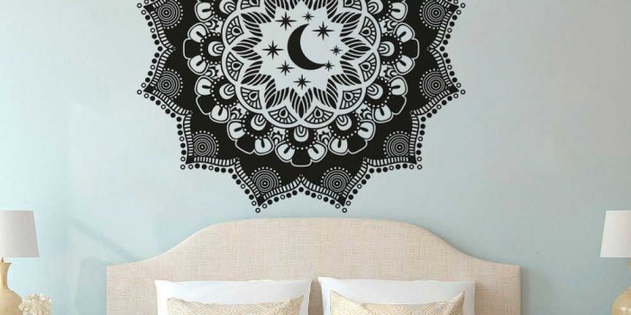 1000x1000 Boho Style Mandala Flower Wall Art Decal Bohemian Moon And Star