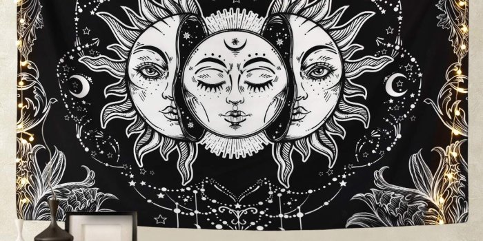 1500x1500 Golden Moon Sun Tapestry Fabric Decor Blanket Yoga Sleeping Mat