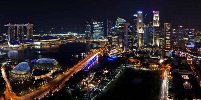 3840x1200 Singapore Night Panorama HD desktop wallpaper Fullscreen