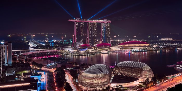 5611x3156 Wallpaper Marina Bay Sands, Cityscape, Night, Singapore, 4K, 5K