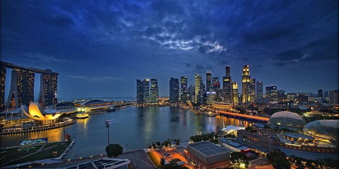 1280x720 Desktop Wallpapers Singapore Sky Night Coast Skyscrapers Cities