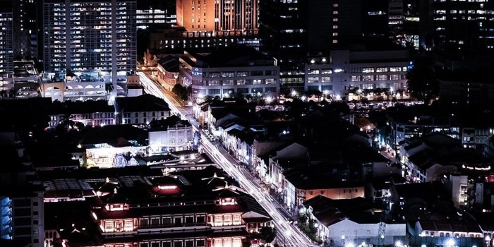 1242x2688 Wallpaper Singapore, city at night, buildings, roads, lights