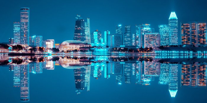 3440x1440 Download 3440x1440 Singapore, Skyscrapers, Night, Reflection
