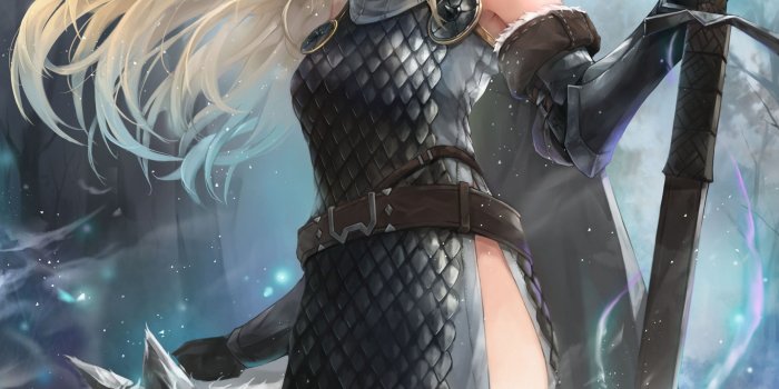 2480x3507 Download 2480x3507 Fantasy Anime Girl, White Wolf, Blonde, Sword
